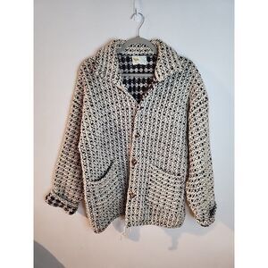 Vintage CCH Import Button Up Handknit Fair Isle Wool Jacket Cardigan Sweater M/L